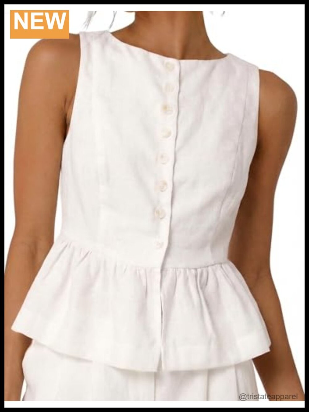 Linen Tank Top Sleeveless Ruffled Hem Peplum Top